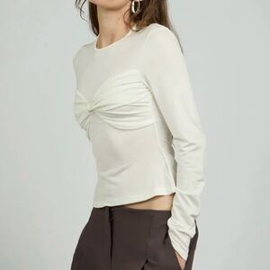 Elodie Chic Long Sleeve White Top with Front Ruched Design - NWOT